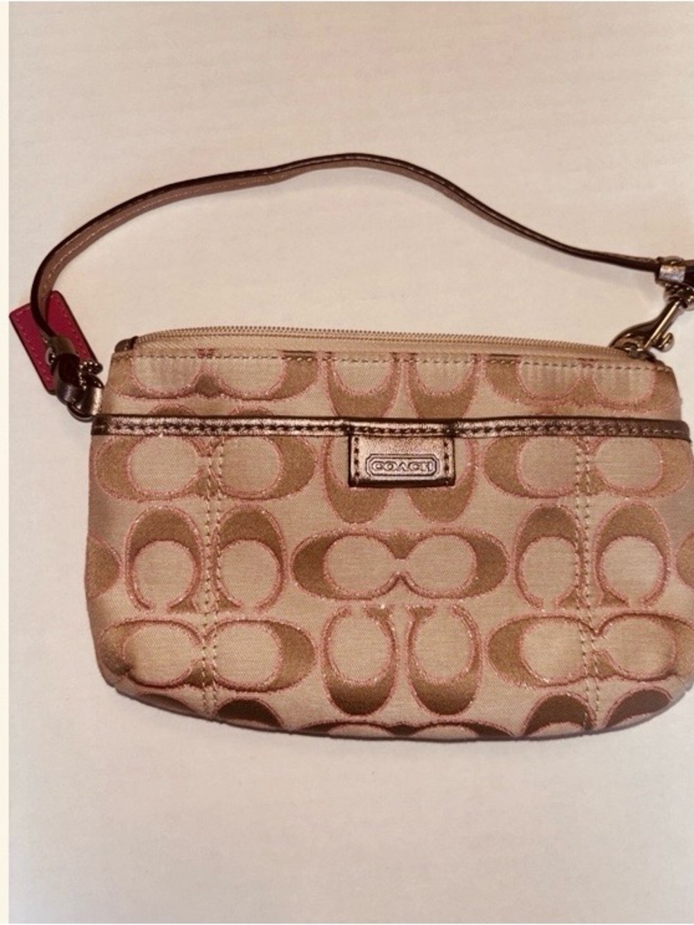 Coach Beige and Pink Signature Wristlet